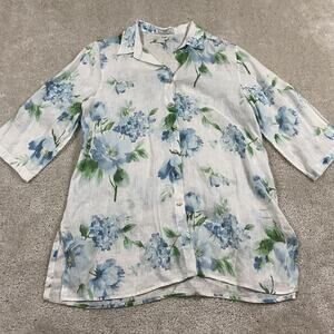 VLT Valentina's Shirt Womens M Floral Linen Button Up Italy Lightweight Summer